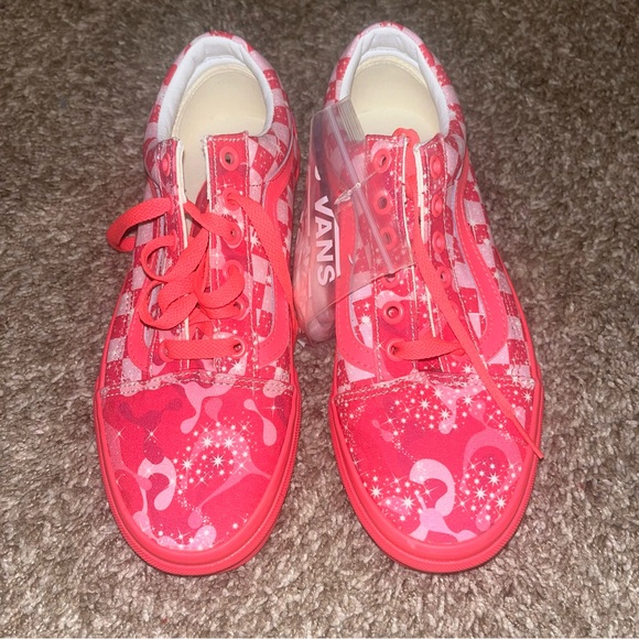 Custom Neon Pink Checkerboard Camo Sparkle Vans - Picture 2 of 5